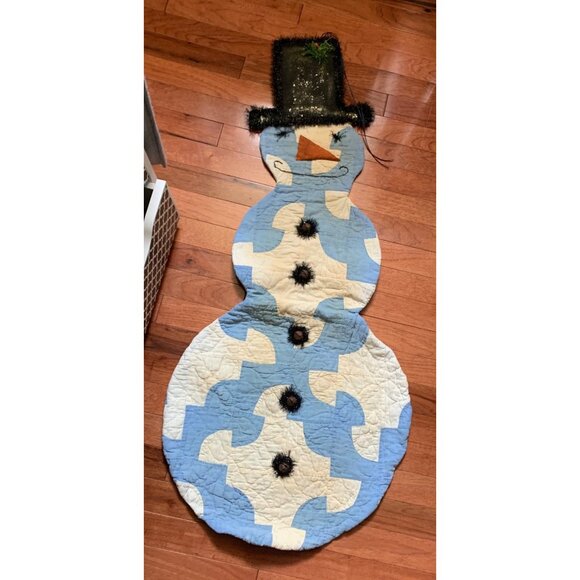 Vintage Quilted Snowman Wall Hanging with Top Hat & Buttons 45" tall - Picture 9 of 16
